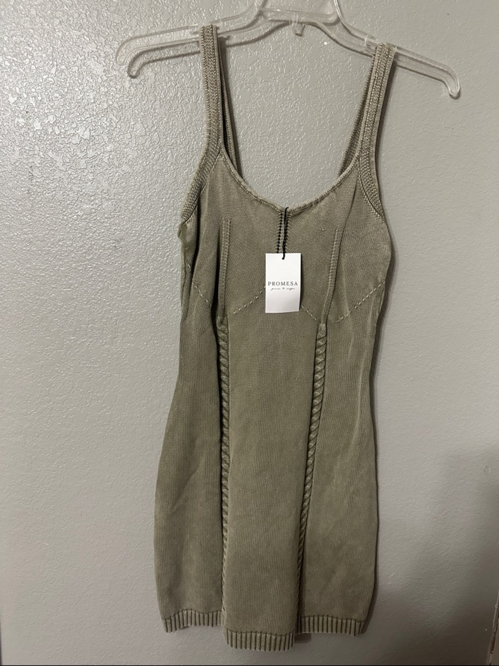 Promesa Olive Green Braided-Panel Knit Tank Dress